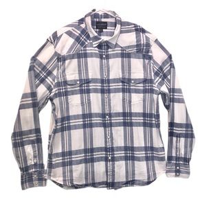 Lucky‎ Brand Flannel Shirt Men’s XL Blue Plaid Snap Button Up Saturday Stretch.